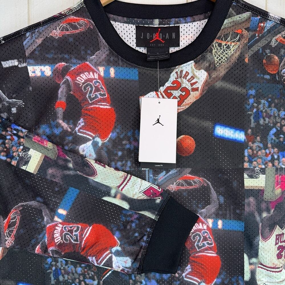 Jordan Flight All-Over Graphic Print Long Sleeve Shirt Mens Medium Nike